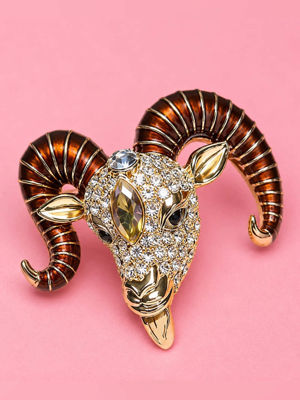 Luxury Ram Head Diamond Crystal Brooch